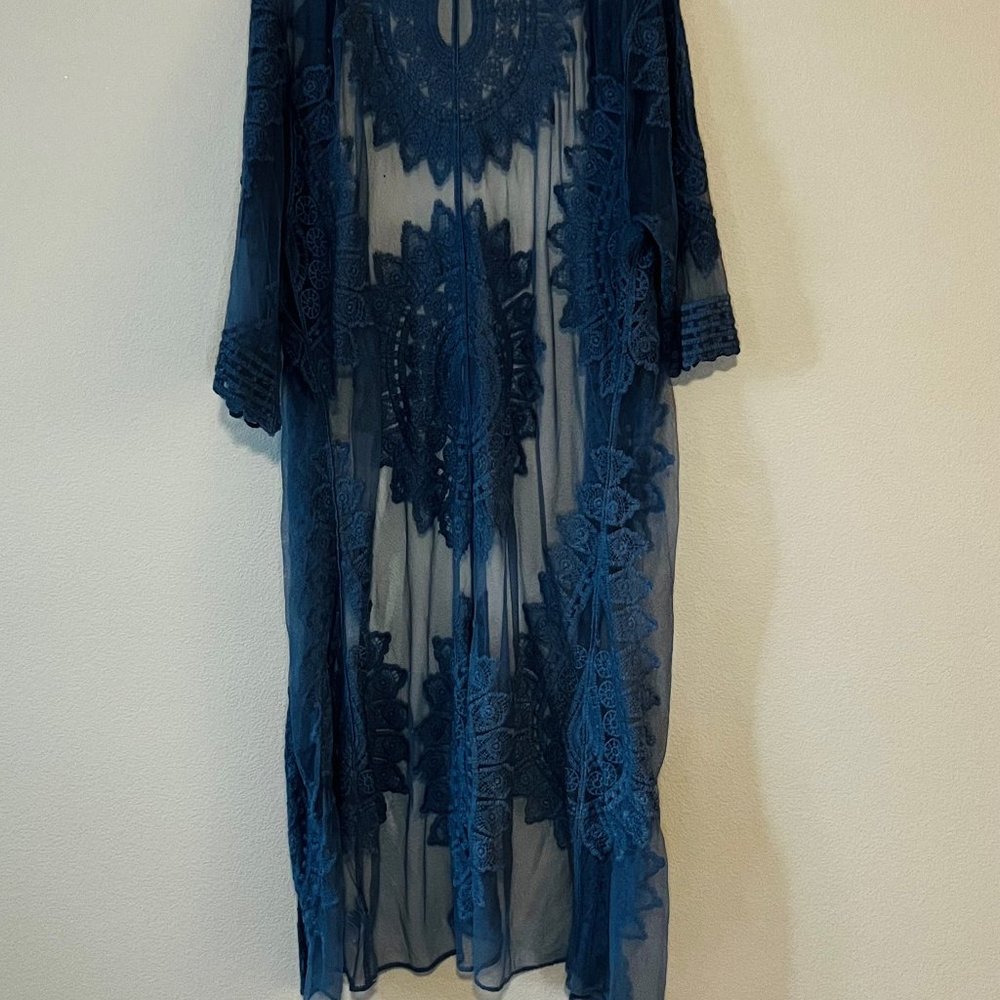 Boho Style Dusty-Blue Lace Duster